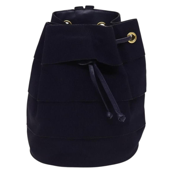 Salvatore Ferragamo Vala Chain Backpack Canvas Navy Gold Auth BA3335