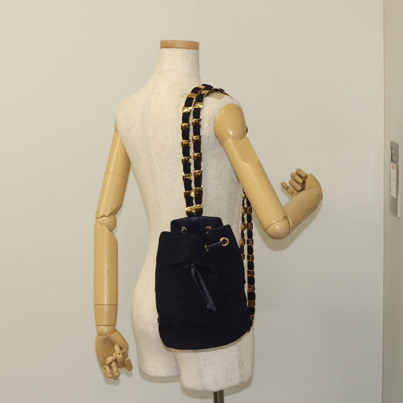 Salvatore Ferragamo Vala Chain Backpack Canvas Navy Gold Auth BA3335