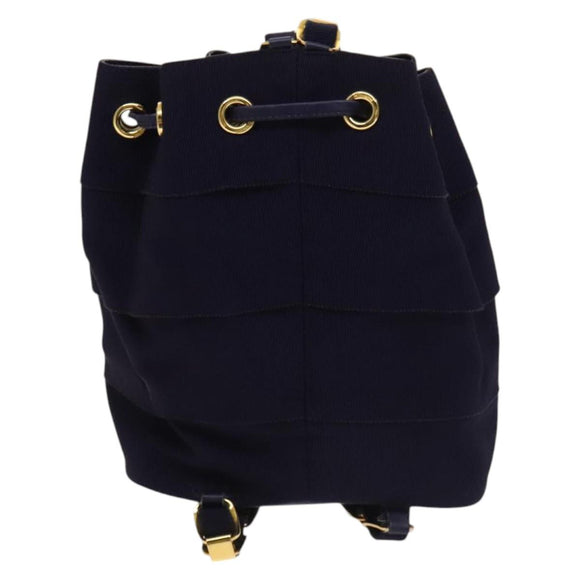 Salvatore Ferragamo Vala Chain Backpack Canvas Navy Gold Auth BA3335