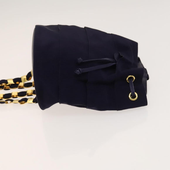 Salvatore Ferragamo Vala Chain Backpack Canvas Navy Gold Auth BA3335