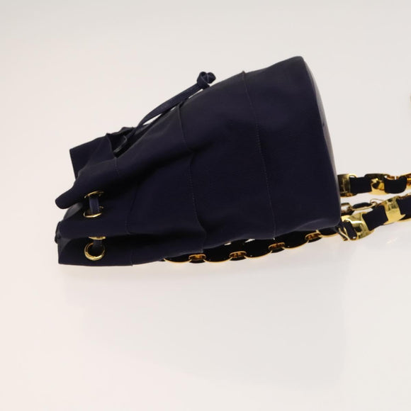 Salvatore Ferragamo Vala Chain Backpack Canvas Navy Gold Auth BA3335