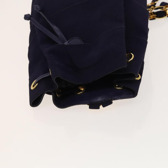 Salvatore Ferragamo Vala Chain Backpack Canvas Navy Gold Auth BA3335