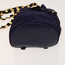 Salvatore Ferragamo Vala Chain Backpack Canvas Navy Gold Auth BA3335-5