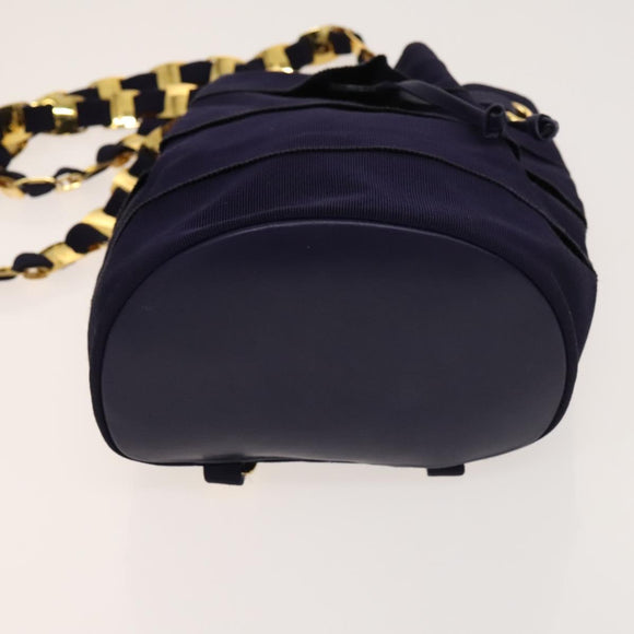 Salvatore Ferragamo Vala Chain Backpack Canvas Navy Gold Auth BA3335