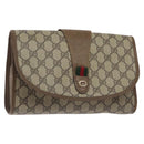 GUCCI GG Supreme Web Sherry Line Clutch Bag PVC Beige Gold 89 01 030 Auth BA3345-1