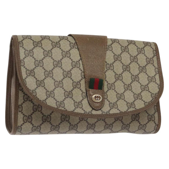 GUCCI GG Supreme Web Sherry Line Clutch Bag PVC Beige Gold 89 01 030 Auth BA3345