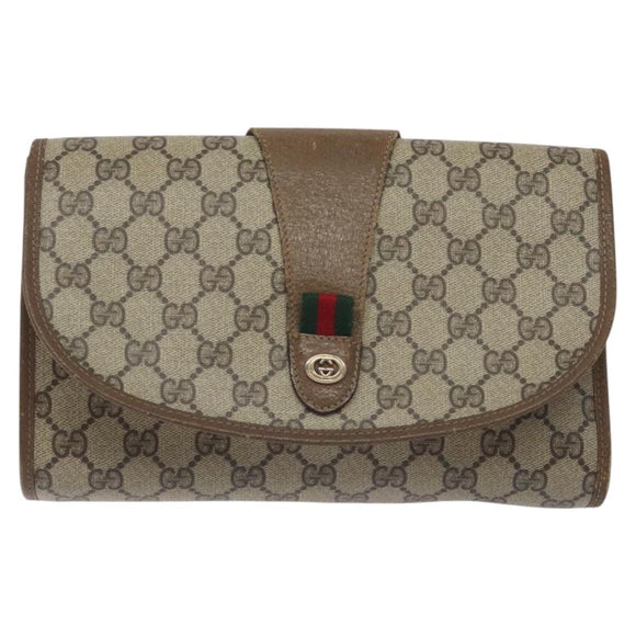 GUCCI GG Supreme Web Sherry Line Clutch Bag PVC Beige Gold 89 01 030 Auth BA3345