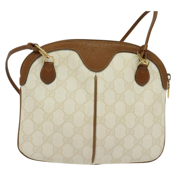 GUCCI GG Supreme Shoulder Bag PVC White Gold 904 02 047 Auth BA3348