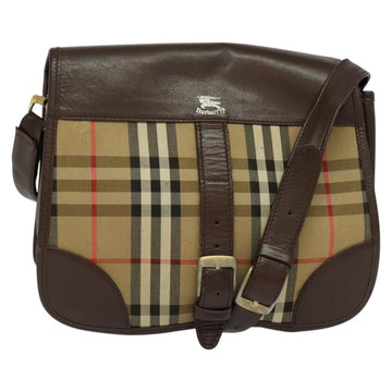 Burberrys Nova Check Shoulder Bag Canvas Leather Brown Gold Auth BA335
