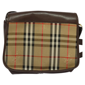 Burberrys Nova Check Shoulder Bag Canvas Leather Brown Gold Auth BA335 - 0