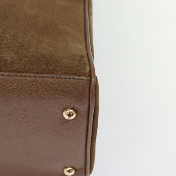 GUCCI Bamboo Hand Bag Suede Leather 2way Beige Gold Auth BA3351