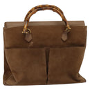 GUCCI Bamboo Hand Bag Suede Leather 2way Beige Gold Auth BA3351-13