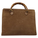 GUCCI Bamboo Hand Bag Suede Leather 2way Beige Gold Auth BA3351-2