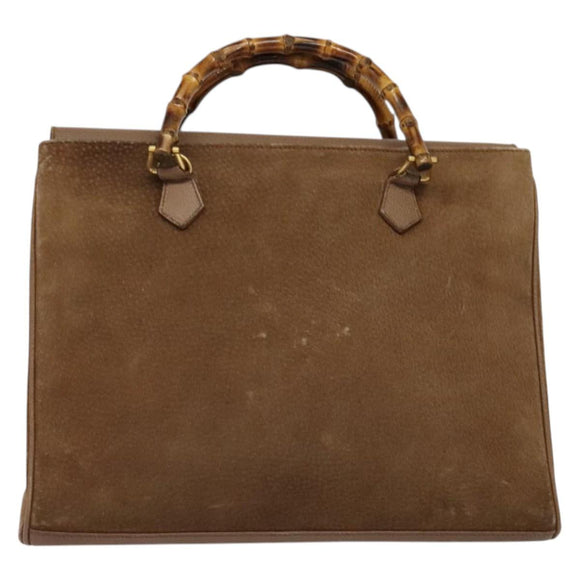 GUCCI Bamboo Hand Bag Suede Leather 2way Beige Gold Auth BA3351