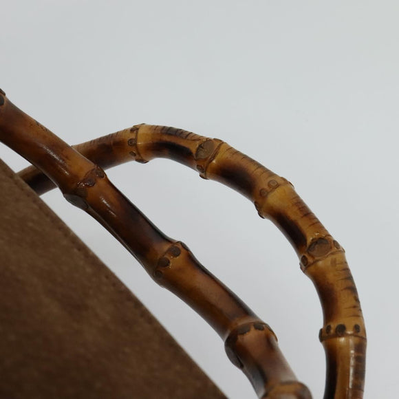 GUCCI Bamboo Hand Bag Suede Leather 2way Beige Gold Auth BA3351