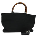 GUCCI Bamboo Hand Bag Canvas 2way Black Silver 002 2058 0439 5 Auth BA3352-1