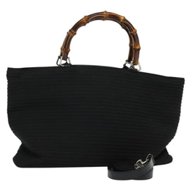 GUCCI Bamboo Hand Bag Canvas 2way Black Silver 002 2058 0439 5 Auth BA3352