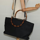 GUCCI Bamboo Hand Bag Canvas 2way Black Silver 002 2058 0439 5 Auth BA3352-21
