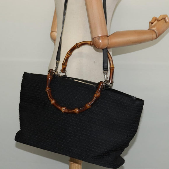 GUCCI Bamboo Hand Bag Canvas 2way Black Silver 002 2058 0439 5 Auth BA3352