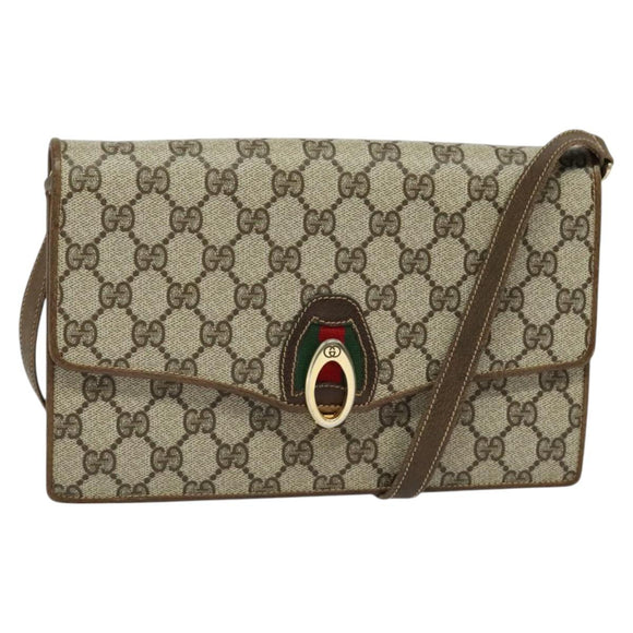 GUCCI GG Supreme Web Sherry Line Shoulder Bag PVC Beige Gold Auth BA3358