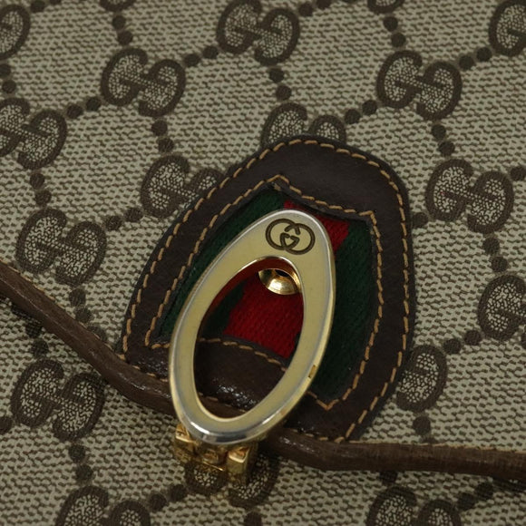 GUCCI GG Supreme Web Sherry Line Shoulder Bag PVC Beige Gold Auth BA3358