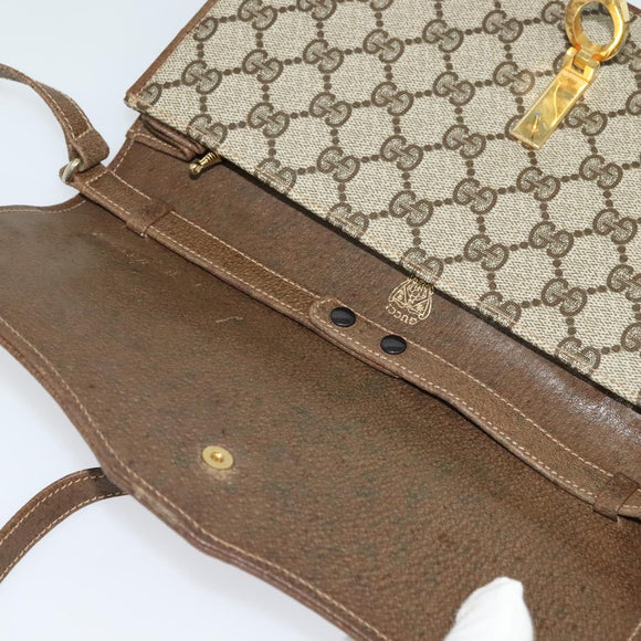 GUCCI GG Supreme Web Sherry Line Shoulder Bag PVC Beige Gold Auth BA3358