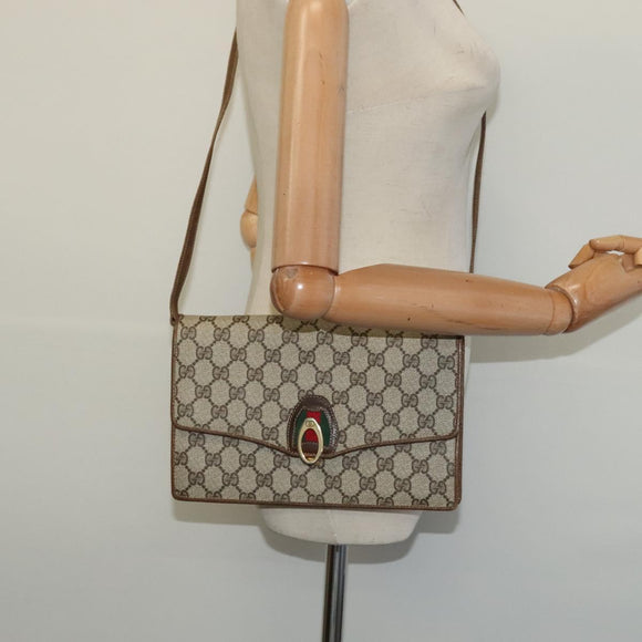 GUCCI GG Supreme Web Sherry Line Shoulder Bag PVC Beige Gold Auth BA3358