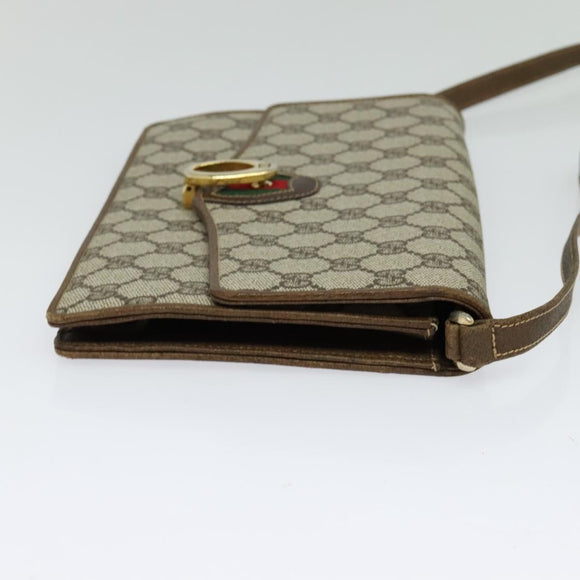 GUCCI GG Supreme Web Sherry Line Shoulder Bag PVC Beige Gold Auth BA3358