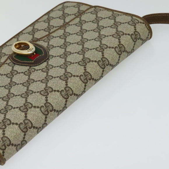 GUCCI GG Supreme Web Sherry Line Shoulder Bag PVC Beige Gold Auth BA3358