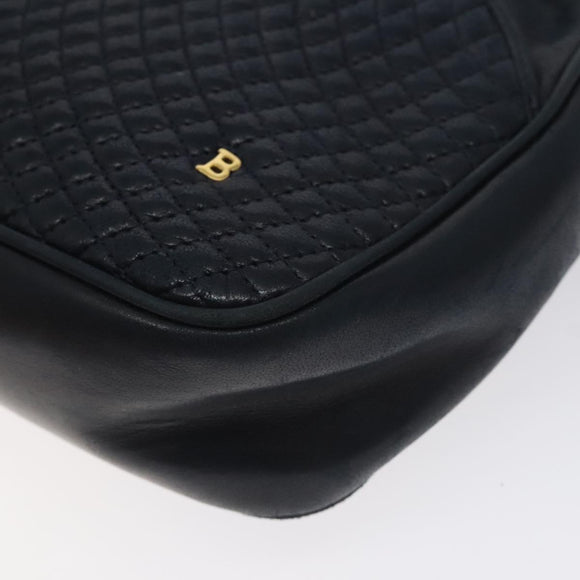 BALLY Shoulder Bag Leather Navy Gold Auth BA3407