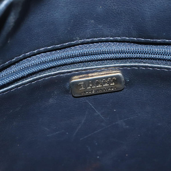 BALLY Shoulder Bag Leather Navy Gold Auth BA3407