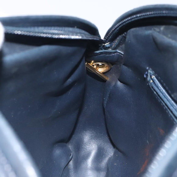 BALLY Shoulder Bag Leather Navy Gold Auth BA3407