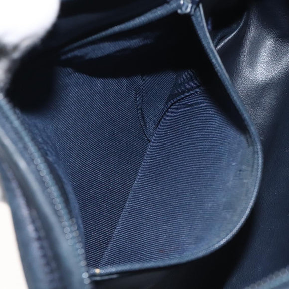 BALLY Shoulder Bag Leather Navy Gold Auth BA3407