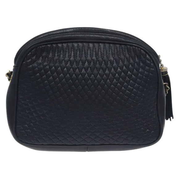 BALLY Shoulder Bag Leather Navy Gold Auth BA3407