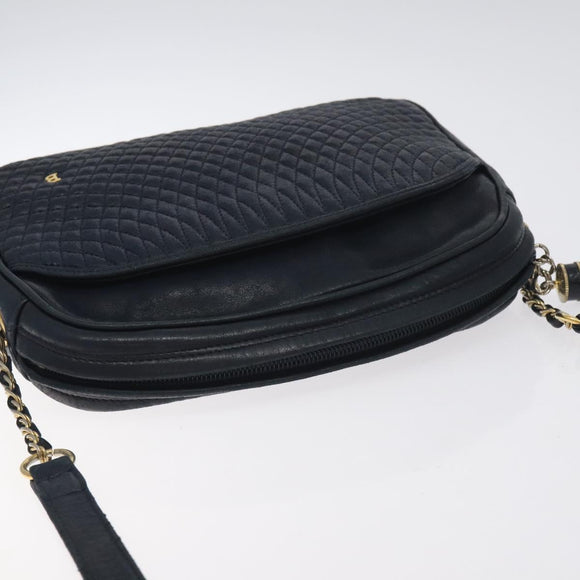 BALLY Shoulder Bag Leather Navy Gold Auth BA3407
