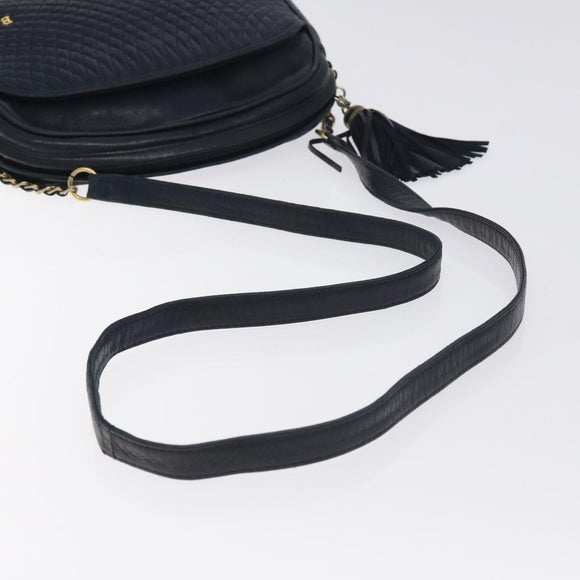 BALLY Shoulder Bag Leather Navy Gold Auth BA3407