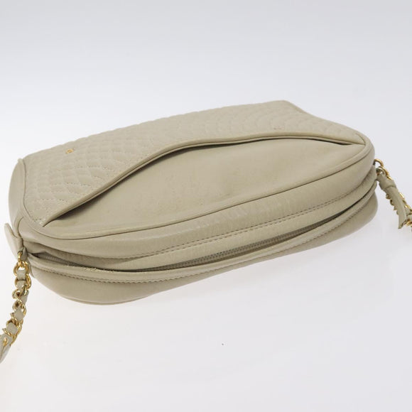 BALLY Shoulder Bag Leather Beige Gold Auth BA3408
