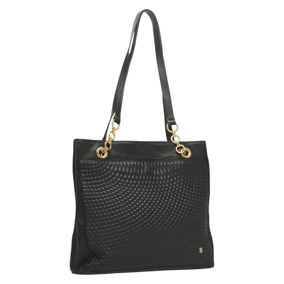 BALLY Tote Bag Leather Black Gold Auth BA3412