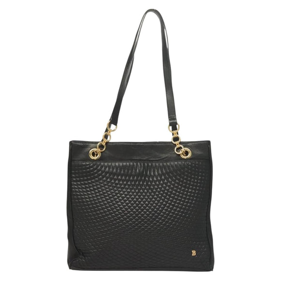BALLY Tote Bag Leather Black Gold Auth BA3412