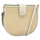 BALLY Shoulder Bag Straw Leather Beige Gold Auth BA3413-1