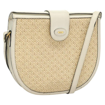 BALLY Shoulder Bag Straw Leather Beige Gold Auth BA3413