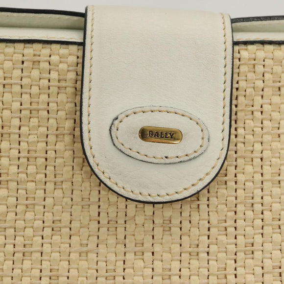 BALLY Shoulder Bag Straw Leather Beige Gold Auth BA3413