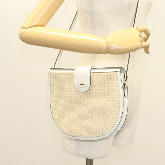 BALLY Shoulder Bag Straw Leather Beige Gold Auth BA3413