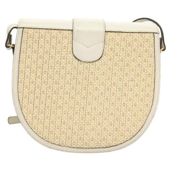 BALLY Shoulder Bag Straw Leather Beige Gold Auth BA3413