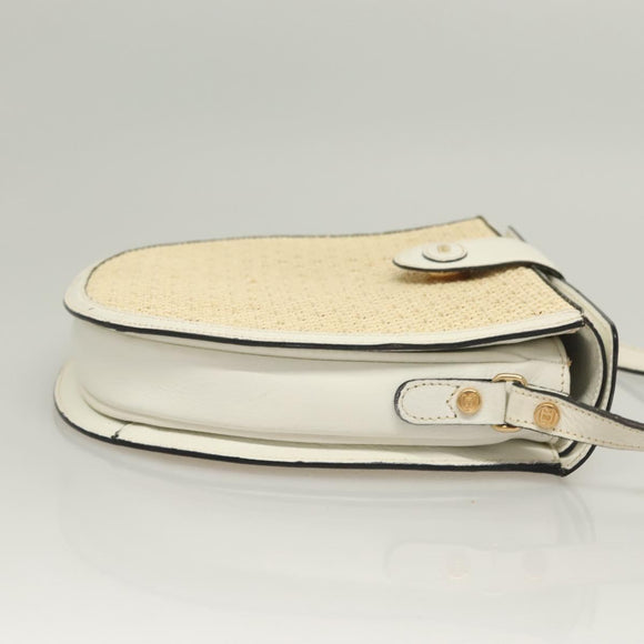 BALLY Shoulder Bag Straw Leather Beige Gold Auth BA3413