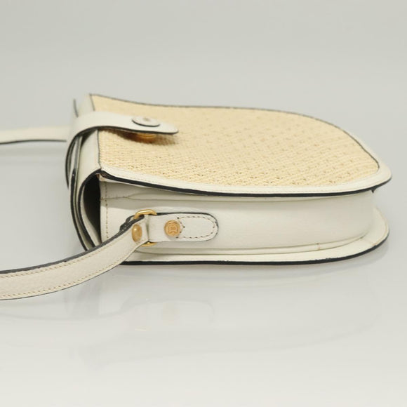 BALLY Shoulder Bag Straw Leather Beige Gold Auth BA3413