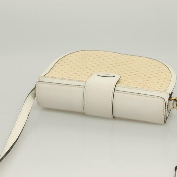 BALLY Shoulder Bag Straw Leather Beige Gold Auth BA3413