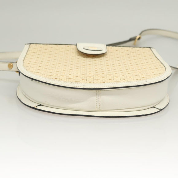 BALLY Shoulder Bag Straw Leather Beige Gold Auth BA3413