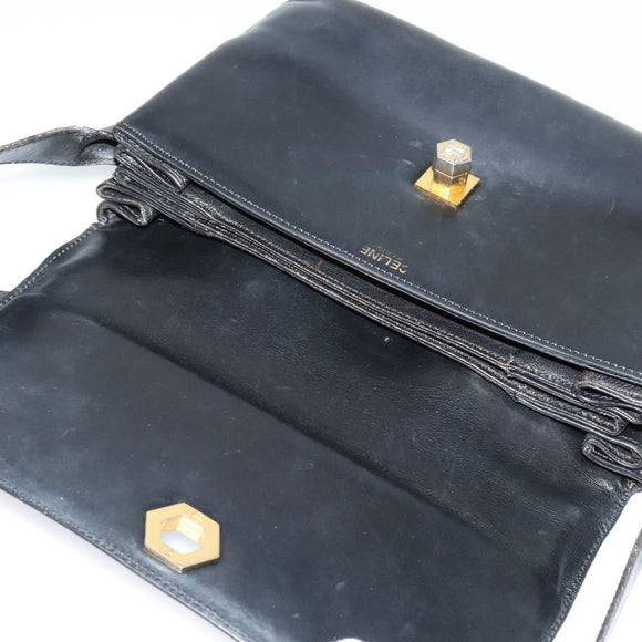 CELINE Shoulder Bag Leather Black Gold Auth BA3418