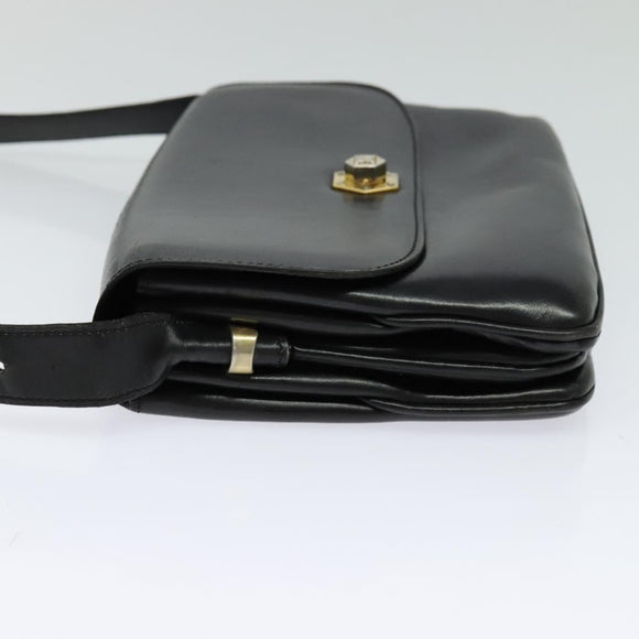 CELINE Shoulder Bag Leather Black Gold Auth BA3418